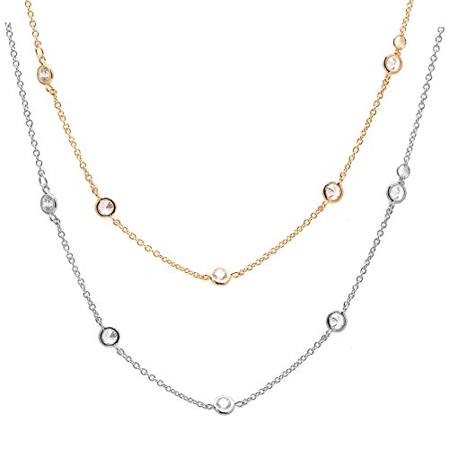 Spinningdaisy Crystal Accent Tiny Chain Satellite Choker Necklace