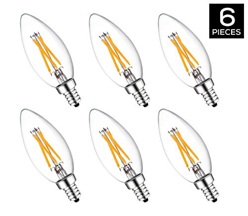 Hyperikon LED Edison Filament Candle 4-Watt (40-Watt Equivalent), Dimmable, Blunt Tip, Small Base (E12), 2700K (Warm White), 340°-Beam Angle - (Pack of 6)