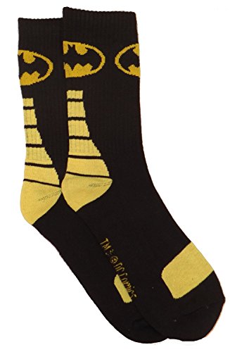 DC Comics Batman Athletic Crew Socks, Black/Gold, men's shoe size 6-12