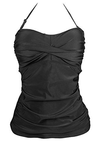 Cocoship Solids Color Ruched Swim Top Shirred Twist Bodice Bandeau Tankinis(FBA)