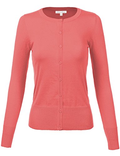 Luna Flower Women's Crew Neck Button Up Long Sleeve Solid Color Cardigans