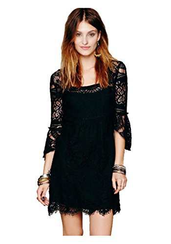 CA Fashion Women's Twinset Square Neck 3/4 Sleeve Lace Dress Lining Include