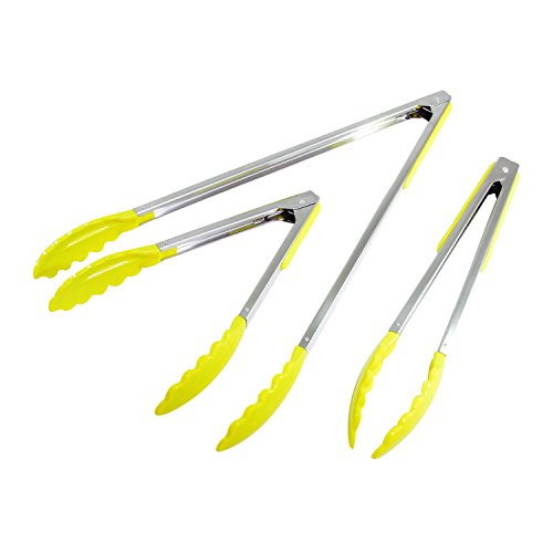 Prepology 3-Piece BBQ Kitchen Tong Set with Silicone Accents and Locking Feature (YELLOW)