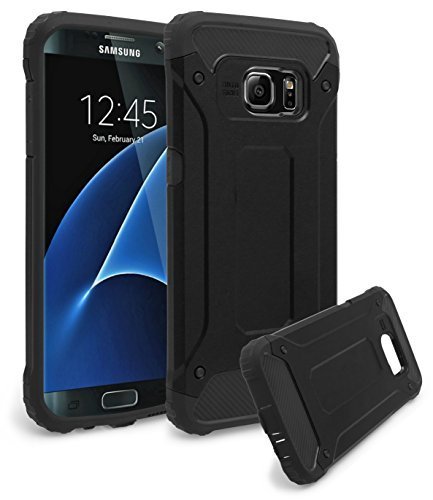 Galaxy S7 Edge Case, Bastex Slim Fit Hybrid Heavy Duty Protection Black Rubber Silicone Cover Black Hard Plastic Case