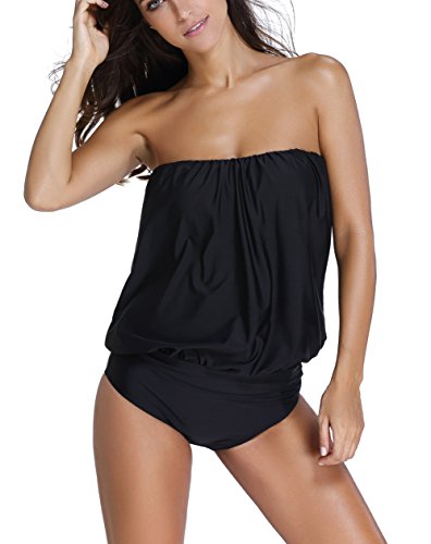 Ashley Womens Solid Strapless Tankini Bandeau Triangle Briefs Swimsuits