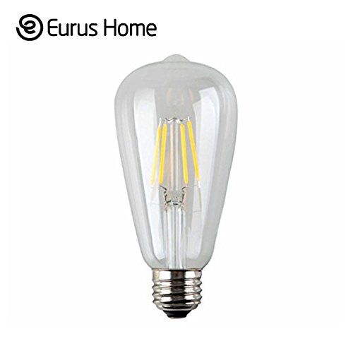 Eurus Home 4W Dimmable Antique LED Filament Bulb,E26 ST64 Base Lamp,2700K Warm Color 400LM,40W Incandescent Bulb Equivalent