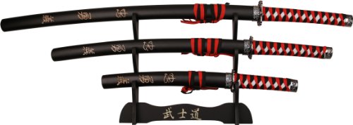 

BladesUSA Sw-68Lbk4 Samurai Sword Set (3-Piece), Black