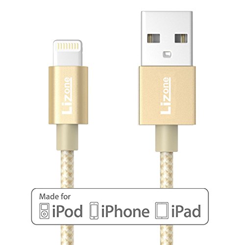 Lizone® 6ft USB Cable with Lightning Connector [Apple MFi Certified] for iPhone 6s 6s Plus 6 6 Plus 5s 5c 5, iPad Pro Mini Air iPad5, iPod and More (Nylon Braided-Gold)