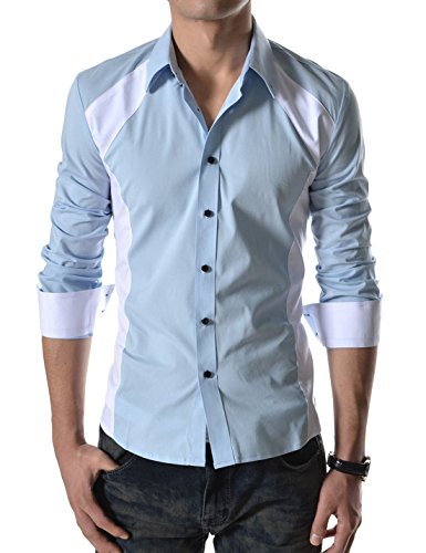 TheLees Mens Casual Slim Fit 2 Tone Long Sleeve Stretchy Shirts