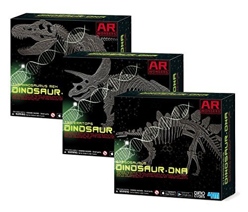 Dig a Dinosaur Excavation DNA Kit AR Wonders T-Rex Stegosaurus and Triceratops Dinosaurs - 3 Pack w Universal Truths Dino Bone!
