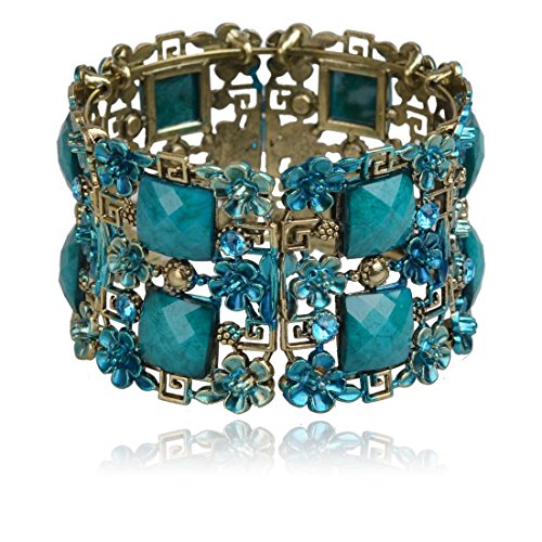 VTG Rainbow Flower Resin CZ Rhinestone Drop Bracelet Bangle