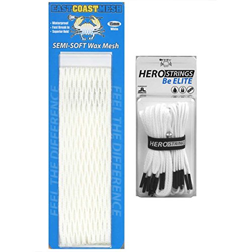 East Coast Dyes (1-Pack) Lacrosse Stringing Kit Semi-Soft 15mm Mesh with HeroStrings White Kit-15mWht-HeroWht-1P