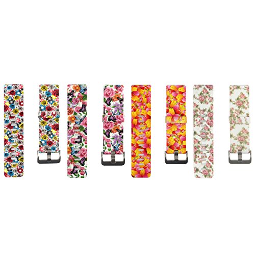 Classic Silicone Replacement Accessory Band/ Wristband Bracelet Strap with Watchband Buckle for Fitbit Blaze Smart Fitness Watch, Large Size, Printed with 4pcs Floral Prints