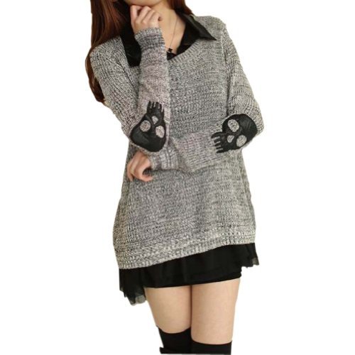 Meilaier Womens Fashion Skull Blouse Knitted Sweater Jumper Loose Knitwear