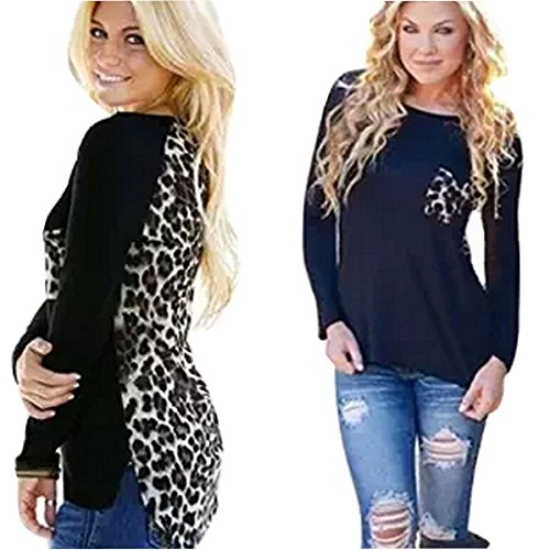 Uget Women's Long Sleeve Leopard T-Shirt Tops Hi low Blouse