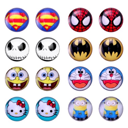 Designer Pack Assorted Color Lot Cute Cartoon Round Stud Earrings, Hypoallergenic Nickel-free Lead-free
