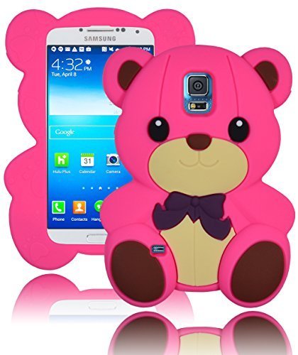 Bastex 3D Character Silicone Case for Samsung Galaxy S5 i9600 - Hot Pink Teddy Bear with Bow