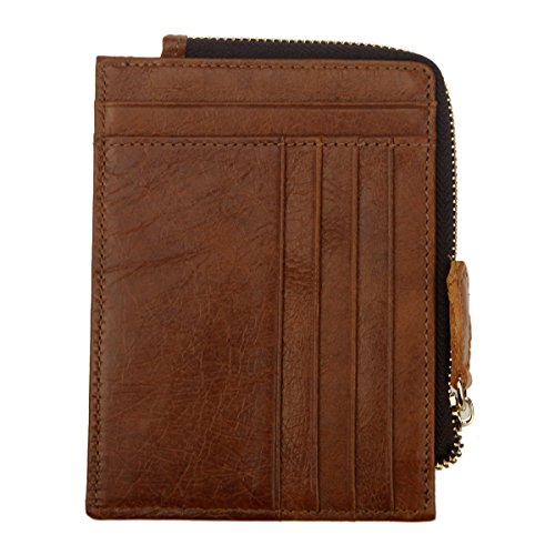 DEEZOMO Top Grain Leather Front Pocket Slim Mini Wallet with Zipper