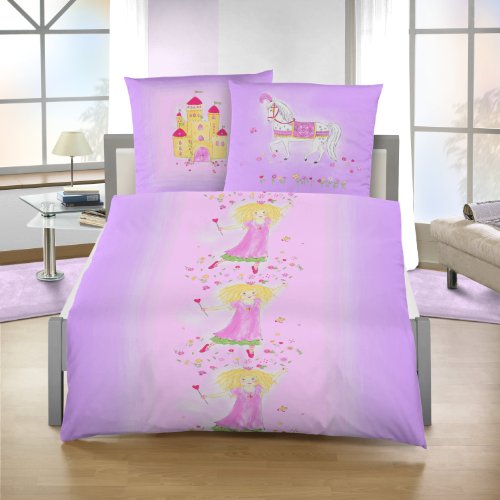 Mädchen Schloss Bettwäsche Set - Prinzessin Thema 135x200 Cm Blau Lila