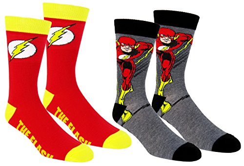 DC Comics Flash Mens Casual Crew 2 Pair Pack Socks Multi-color