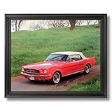 Solid Wood Black Framed 1965 Red Ford Mustang Car Automobile Pictures Art Print