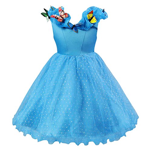 Fancy Elsa, Cinderella Dresses for girls inspired by Frozen (7-8 years, Blue - Cinderella with butterflies)