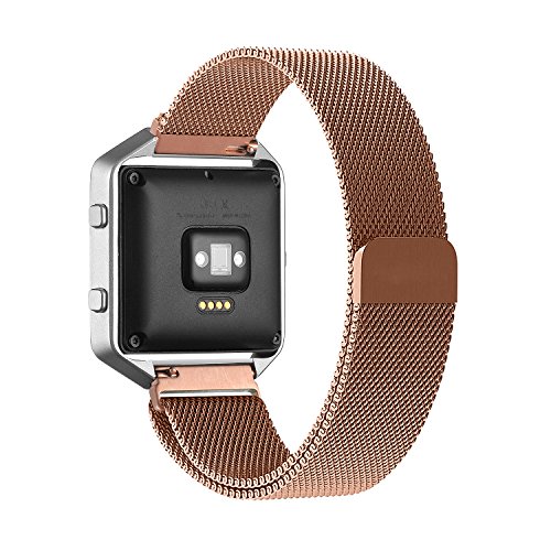 Fitbit Blaze Accessory Band Large (6.3-9.1 in),Oitom Milanese loop stailess steel Bracelet Strap for Fitbit Blaze Smart Fitness Watch, Black, Silver, Large with unique Magnet lock (Rose Gold)