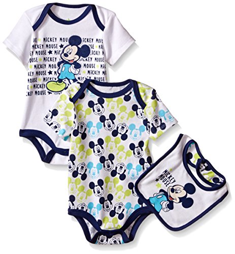 Disney Baby Mickey Mouse 2 Pack Bodysuit with Bib, Multi/White, 6/9 Months