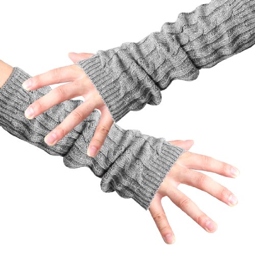 Men Fingerless Design Thumb Hole Knitted Long Gloves