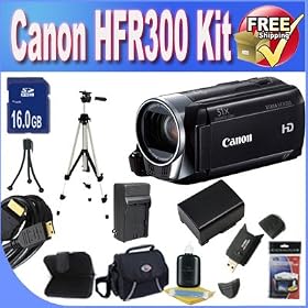 Canon VIXIA HF R300 Full HD Camcorder + Extended Life Battery + Ac/Dc Rapid Charger + 16GB SDHC Class 10 Memory Card + USB Card Reader + Memory Card Wallet + Deluxe Case w/Strap + Mini HDMI to HDMI Cable + Professional Full Size Tripod + Accessory Saver Bundle!