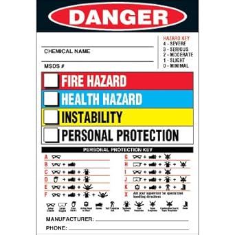 PPE Chemical Hazard Labels - Fire, Health, Physical Hazard: Amazon.com ...