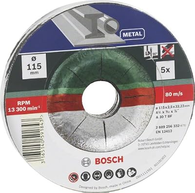 Bosch 2609256332 Assortiment de disques à tronçonner à moyeu déporté pour Métaux Diamètre 115 mm Diamètre d'alésage 22,23 Epaisseur 2,5 mm 5 disques