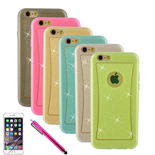 iPhone 6 Case, Bundle 6 Pack Silicone Case [Ultra Slim] Glitter Jelly Soft TPU GEL Protective Cover Rubber Shell Skin Assorted Color (Pink, Grey, Golden, Blue, Clear) for Apple iPhone 6 4.7