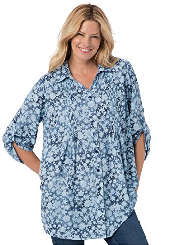 Women's Plus Size Tunic Top With Button-Tab Convertible Sleeves