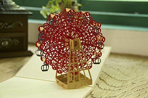 MADE4U Ferris Wheel The Kirigami Papercraft 3D Pop Up Card Anniversary Baby Birthday Easter Halloween Mother's Day New Home New Year's Thanksgiving Valentine's Day Wedding Christmas Card HK8006