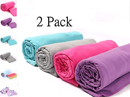 Tayun Microfiber Light weight, Quick dry, Super Absorbing Towel set, Protect Your Yoga Mat and Improve Your Grip! Camping towel, Sport towel. Beach Towel Set, 70x140cm Extra Big + 30x40cm (Grey)
