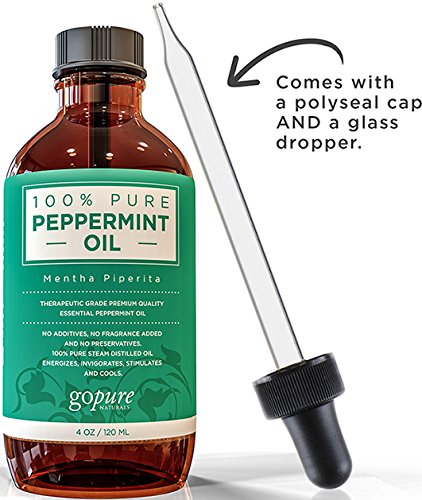 

The BEST Peppermint Oil by goPure - Mentha Piperita - 100% Pure Peppermint Essential Oil - Therapeutic, Steam Distilled - Grade A - With Glass Dropper - Undiluted with No Fillers, No Alcohol or other Additives - Natural Insect Repellent - Peppermint Oil