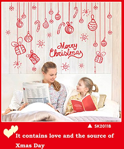 Red Elk PVC Composition Wall Stickers Vinyl Home Decor Reindeer Snowflake Xmas Wall Sticker DIY Removable Waterproof Easy Install for Kids' Room Living Room Bedroom Decal Mural Candy Bars