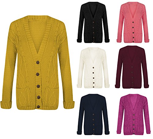Ladies Long Sleeve Button Up Chunky Cabel Knitted Grandad Cardigan