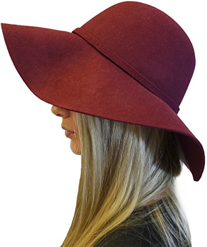 Womens Luxury 100% Wool Floppy Wide Brim Fedora Hat with Bow