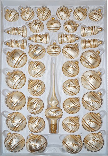 39pcs Glass-Christmas Ball Set in „Ice Champagne Gold“ Comet- Christmas Tree Balls Baubles – Christmas decorations Handmade