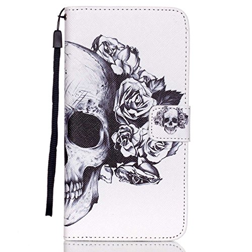 Urberry S6 Edge Plus Wallet Case, Skull and Flower Print Case for Samsung Galaxy S6 Edge Plus, Shock-proof Case with a Free Screen Protector