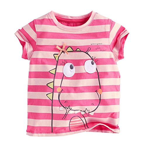 Coralup Little Girls Cute Dinosaur Pink Striped Tee Tops 18M-6T