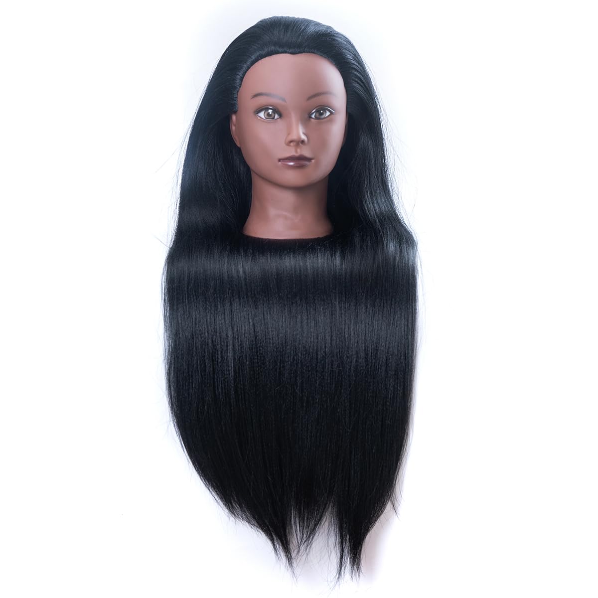 Mannequinhoofd met haar 26 inch (66 cm) Mannequinpophoofd Stylingmannequinhoofd Cosmetologiepophoofd Meerkleurig synthetisch vezelhaar Tafelklemstandaard_voghion.com