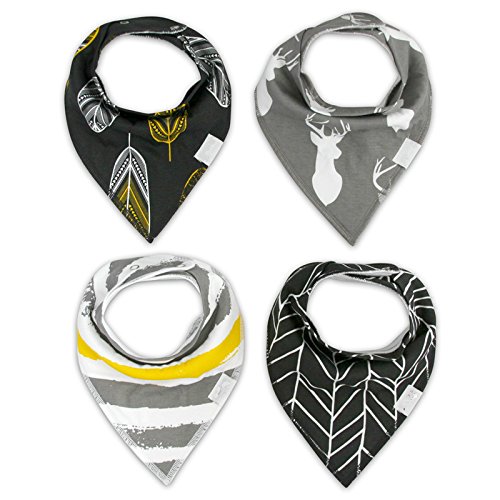 Nibble Baby Bandana Drool Bibs Adjustable Snaps for Boys/Girls/Unisex 4-Pack 100% Absorbent Organic Cotton design bibs 3-24 Months