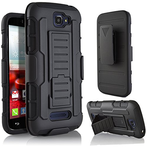 Alcatel One Touch Fierce 2 Case, StarShop IRobot Dual Layer Holster Case with Kickstand and Locking Belt Swivel Clip + Premium HD Screen Protector Black