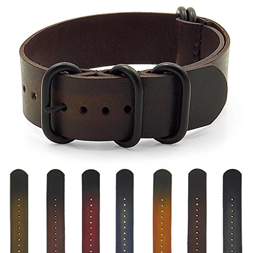 StrapsCo Burnt Faded Vintage Style Leather G10 Nato Watch Strap w/ Matte Black Rings
