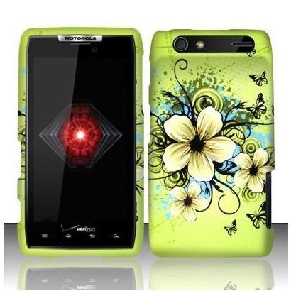 Motorola Droid Razr xt912 Accessory - Green Hibiscus Hawaii Flower Design Protective Hard Case Cover for Verizon