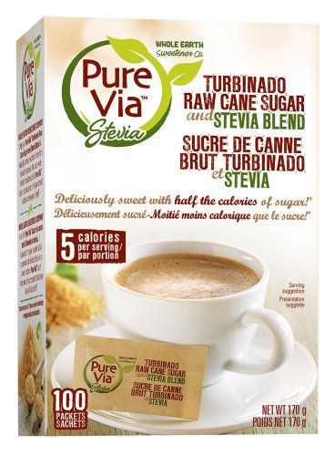 Pure Via Turbinado Raw Cane Sugar and Stevia Blend - 100 count Packets/Box (Pack of 3)