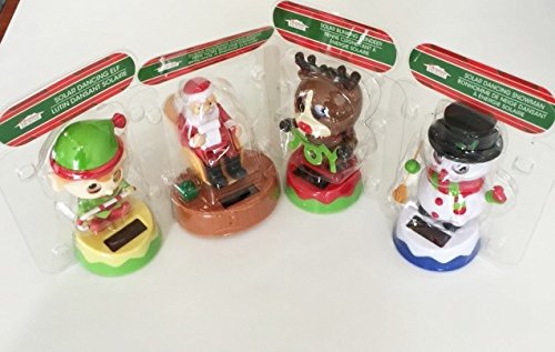 (4 Pack) Plastic Solar-Powered Dancing Christmas Characters, 4¼